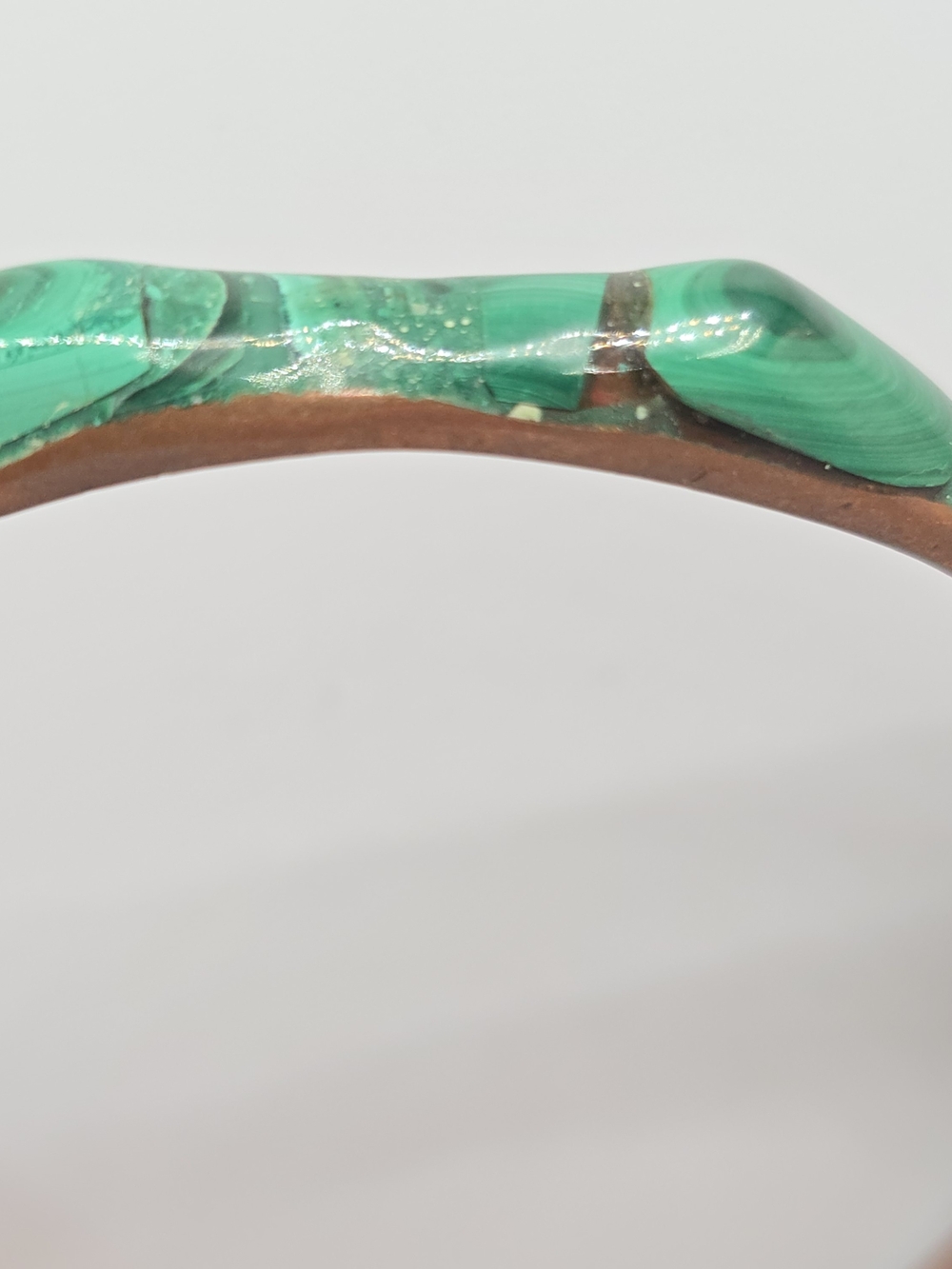 VTG Malachite Copper Bangle Bracelet Green Stone Inlay 8.25" 1970s - Picture 11 of 13
